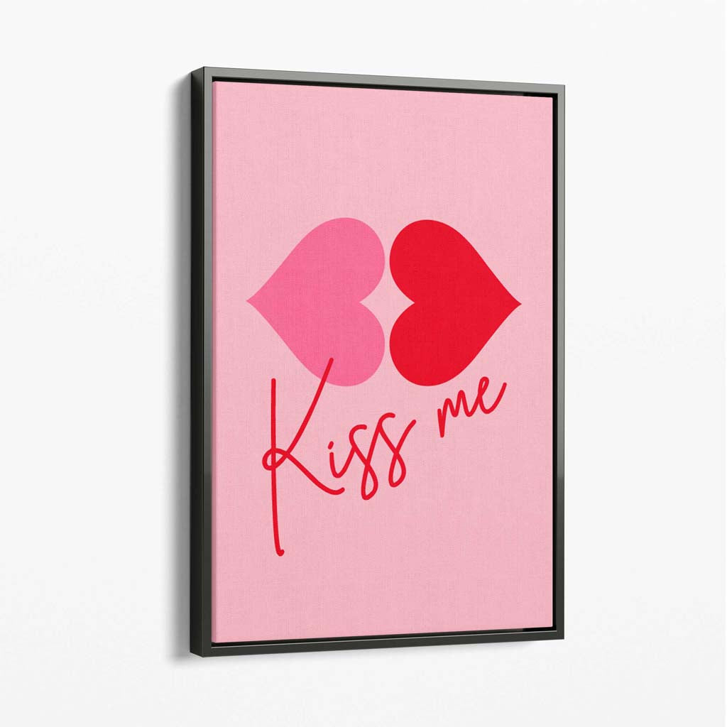 Kiss Me Heart Lips Canvas Art Print with Grey Float Frame