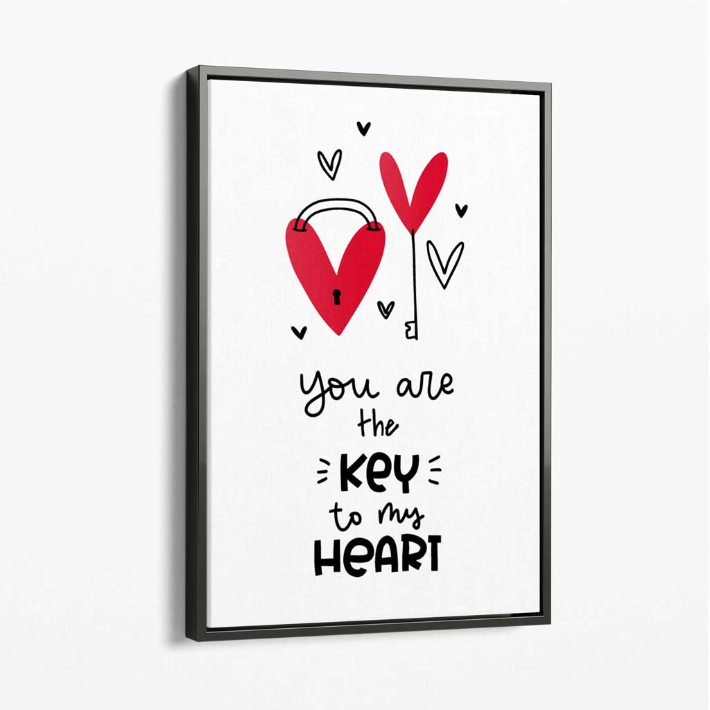 Key to my Heart Canvas Art Print with Grey Float Frame