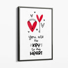 Key to my Heart Canvas Art Print with Grey Float Frame