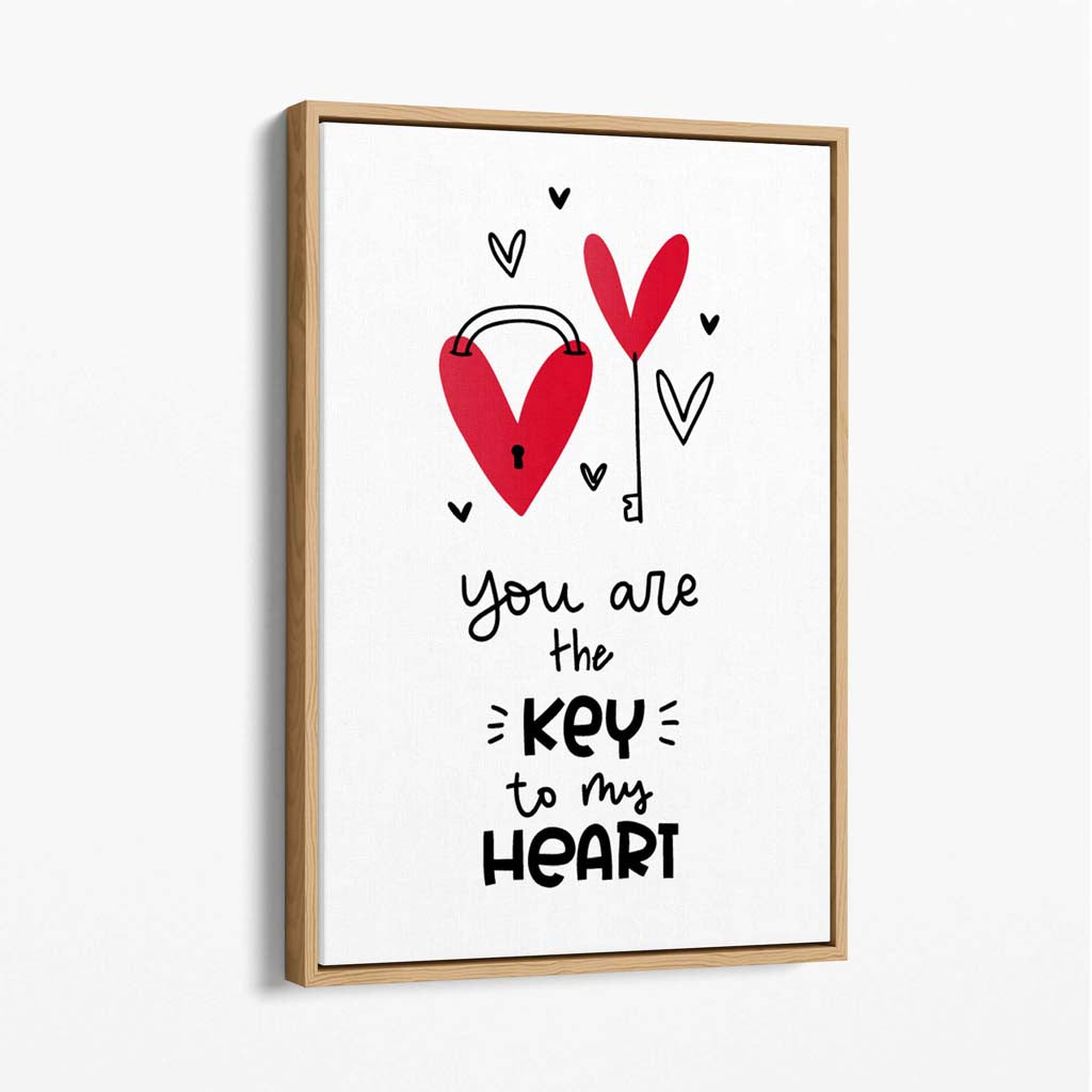 Key to my Heart Canvas Art Print with Oak Float Frame