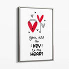 Key to my Heart Canvas Art Print with Silver Float Frame