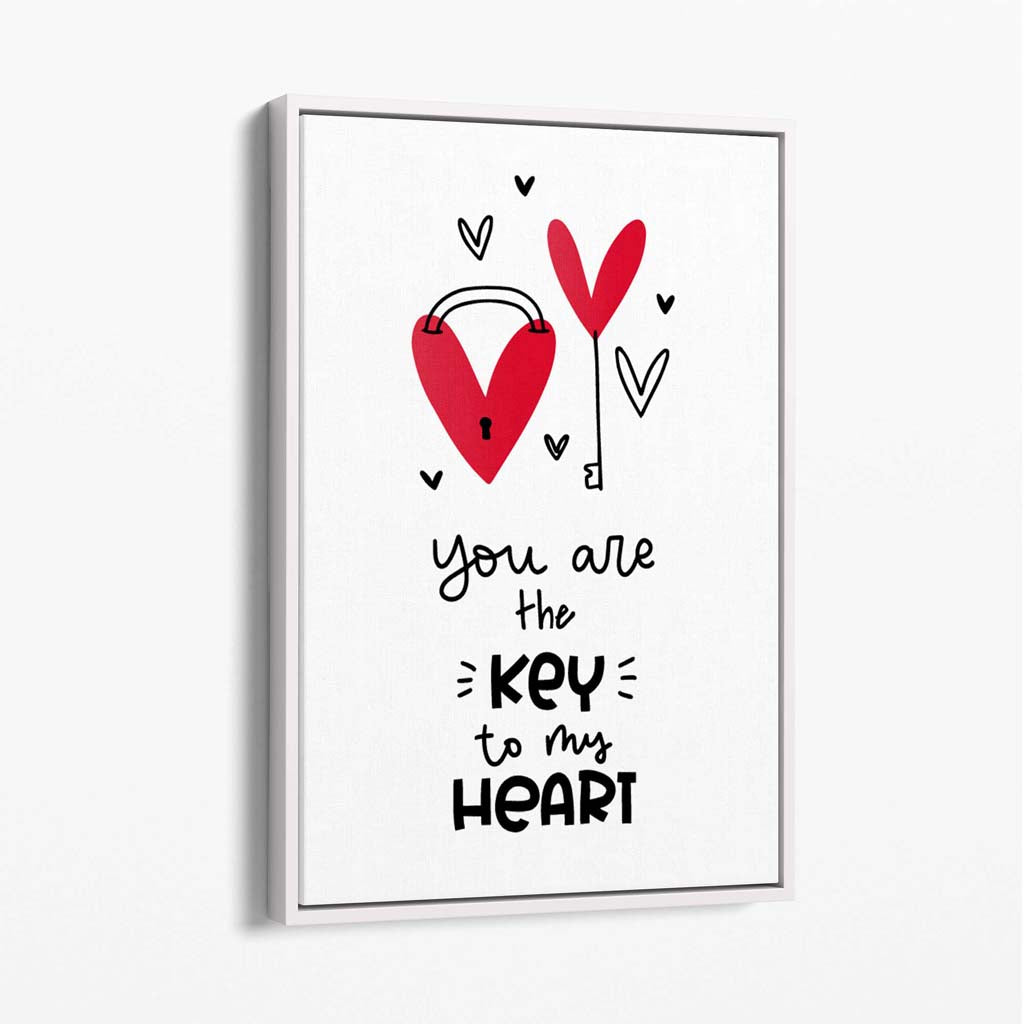 Key to my Heart Canvas Art Print with White Float Frame