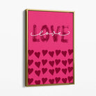 Love with Hearts Pink Canvas Art Print with Gold Float Frame