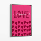 Love with Hearts Pink Canvas Art Print with Silver Float Frame