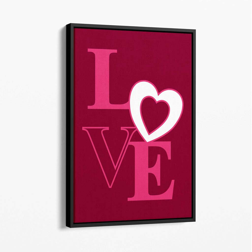 Love Quote Heart Canvas Art Print with Black Float Frame