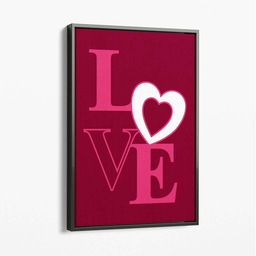 Love Quote Heart Canvas Art Print with Grey Float Frame