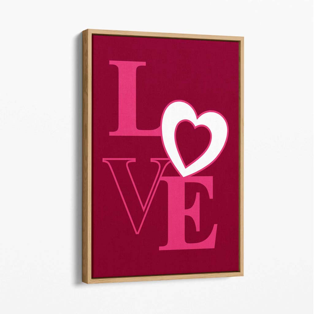 Love Quote Heart Canvas Art Print with Oak Float Frame