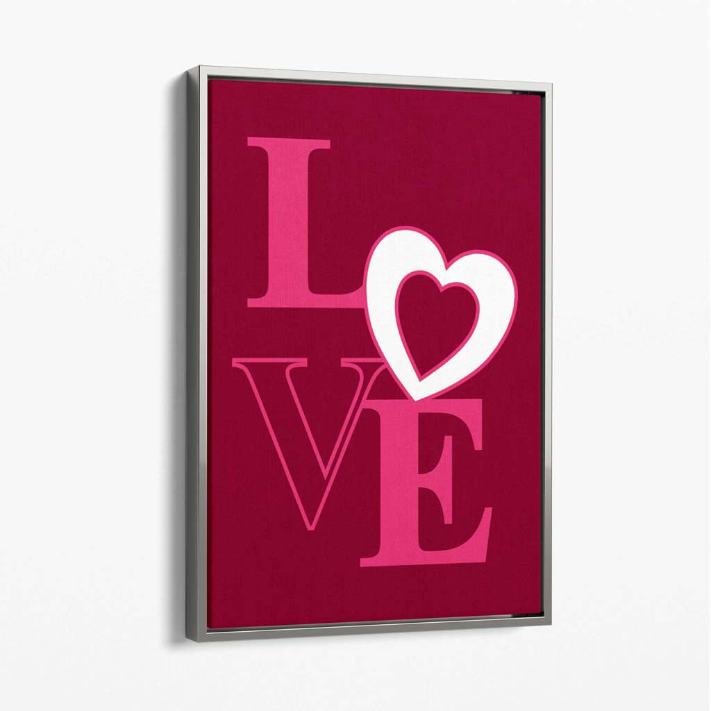 Love Quote Heart Canvas Art Print with Silver Float Frame