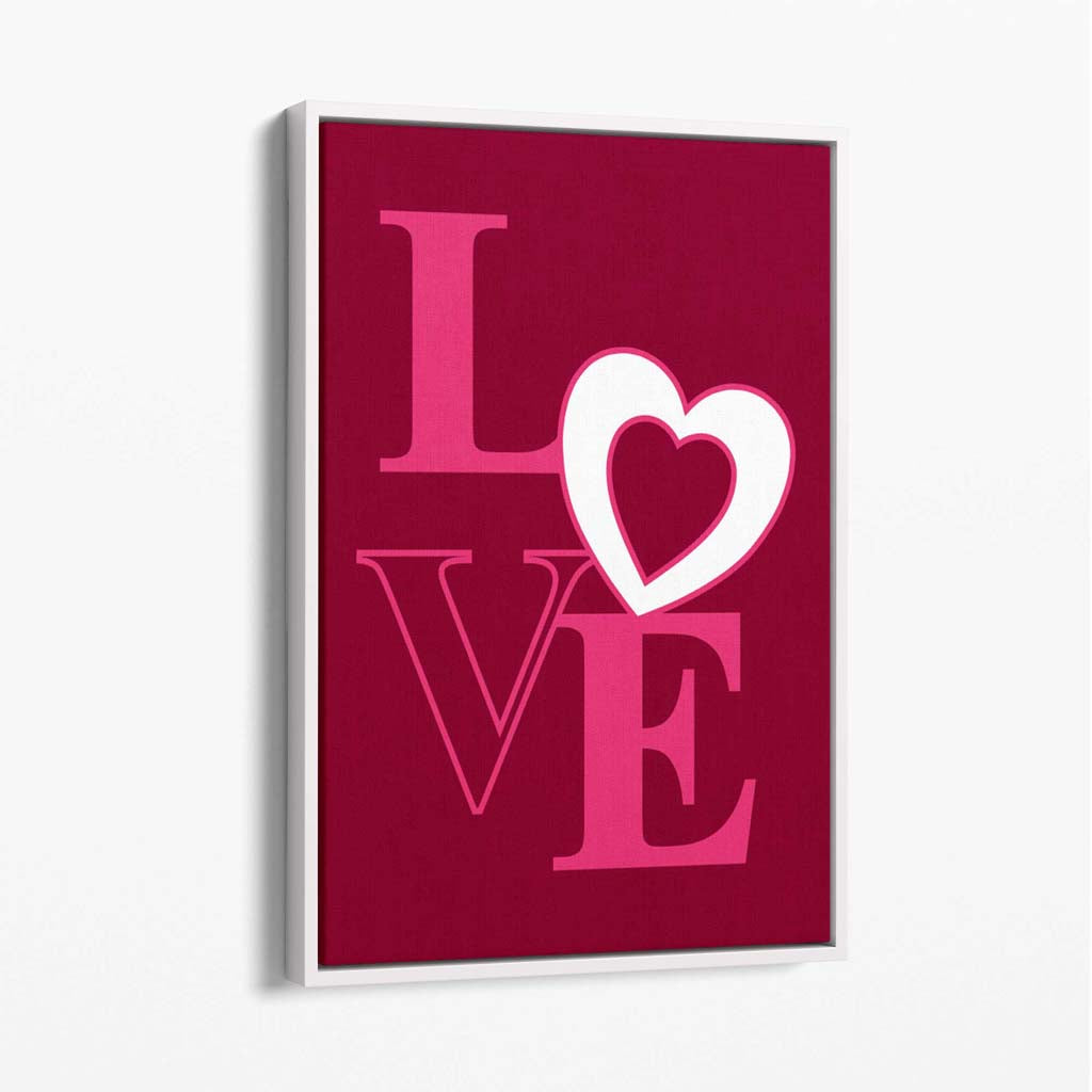 Love Quote Heart Canvas Art Print with White Float Frame