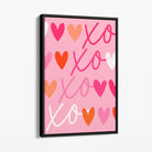 XOXO Pink Colourful Hearts Canvas Art Print with Black Float Frame