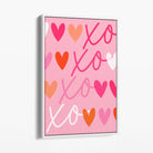 XOXO Pink Colourful Hearts Canvas Art Print with White Float Frame