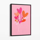 Pink Colourful Love Hearts Canvas Art Print with Black Float Frame