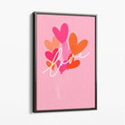 Pink Colourful Love Hearts Canvas Art Print with Grey Float Frame