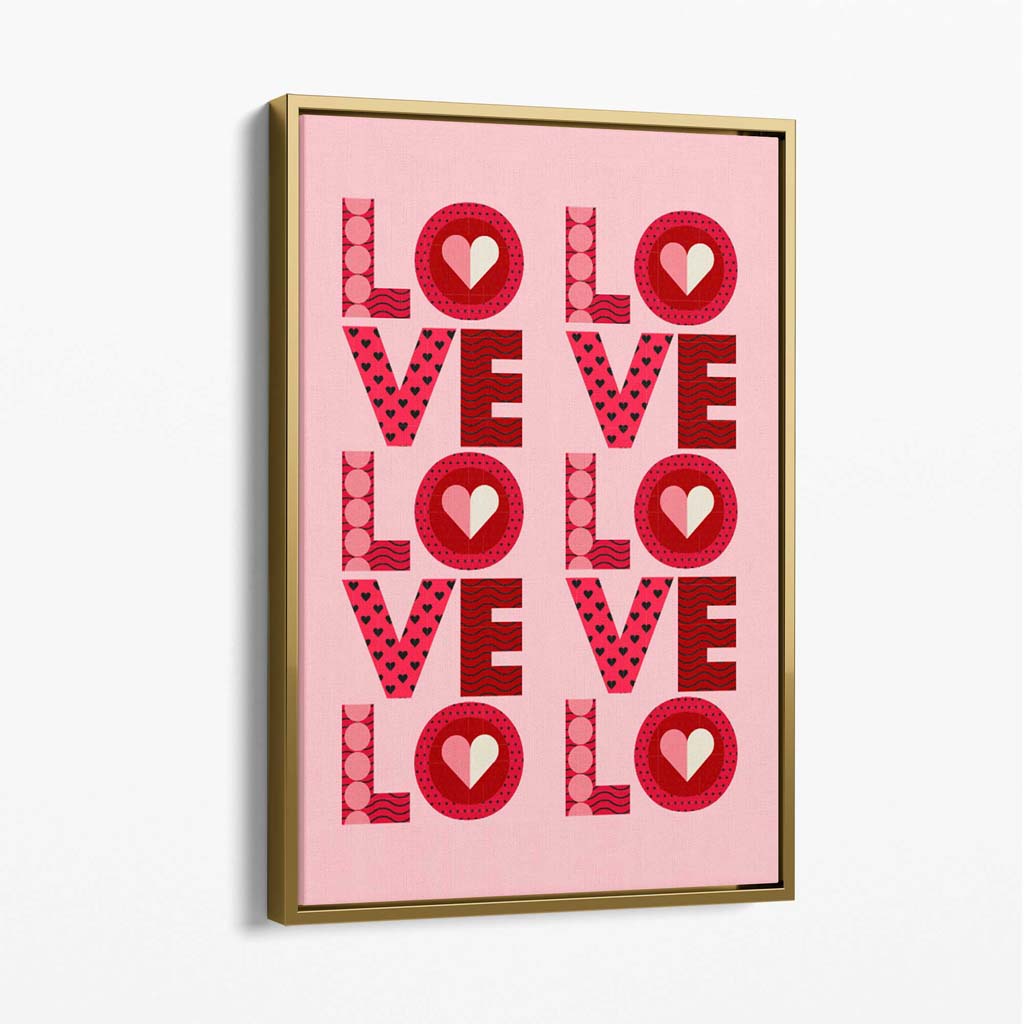 Retro Patterned Lots of LOVE  Canvas Art Print with Gold Float Frame