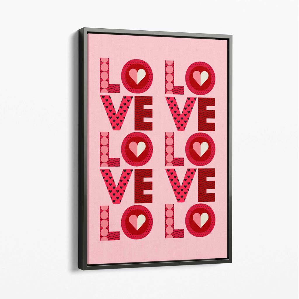 Retro Patterned Lots of LOVE  Canvas Art Print with Grey Float Frame