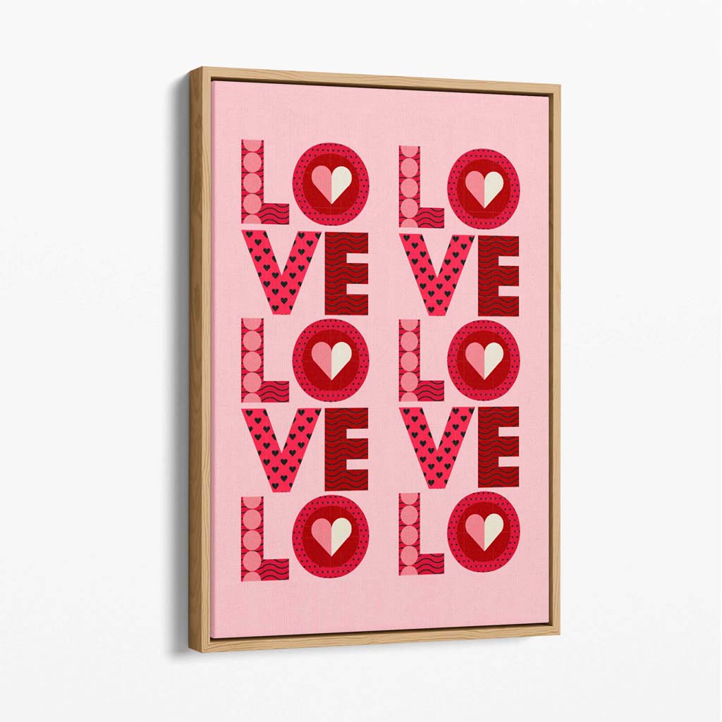 Retro Patterned Lots of LOVE  Canvas Art Print with Oak Float Frame