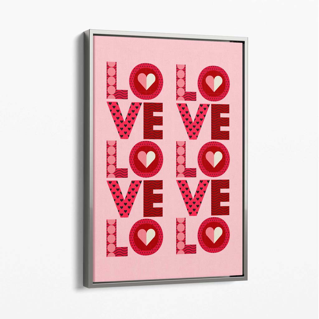 Retro Patterned Lots of LOVE  Canvas Art Print with Silver Float Frame