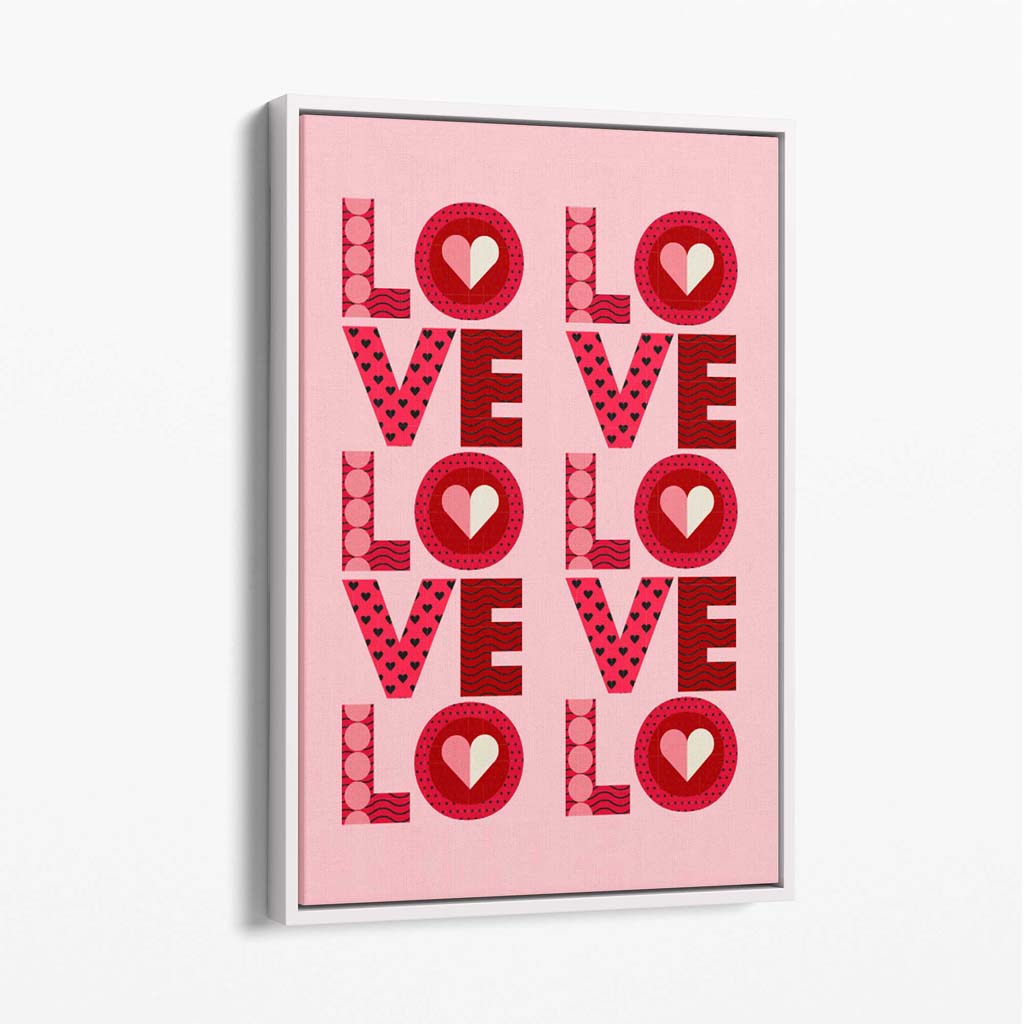 Retro Patterned Lots of LOVE  Canvas Art Print with White Float Frame