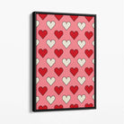 Retro Patterned Hearts Canvas Art Print with Black Float Frame