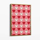 Retro Patterned Hearts Canvas Art Print with Gold Float Frame