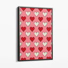 Retro Patterned Hearts Canvas Art Print with Grey Float Frame