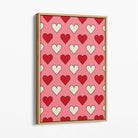 Retro Patterned Hearts Canvas Art Print with Oak Float Frame