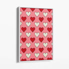 Retro Patterned Hearts Canvas Art Print with White Float Frame