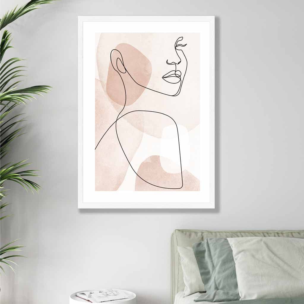 Coral Pink Abstract Line Art Female Face Art Poster No 1