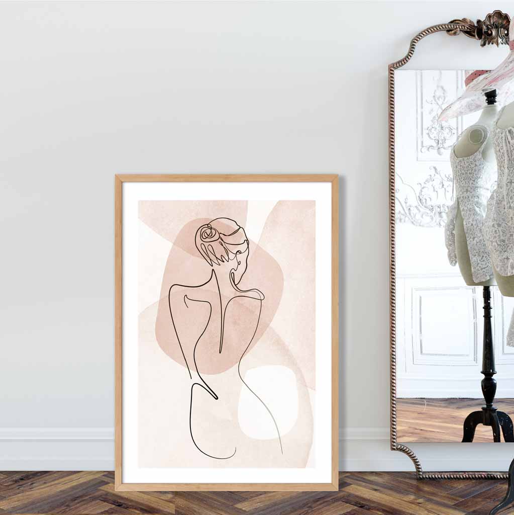Coral Pink Abstract Line Art Female Fashion Art Poster No 2