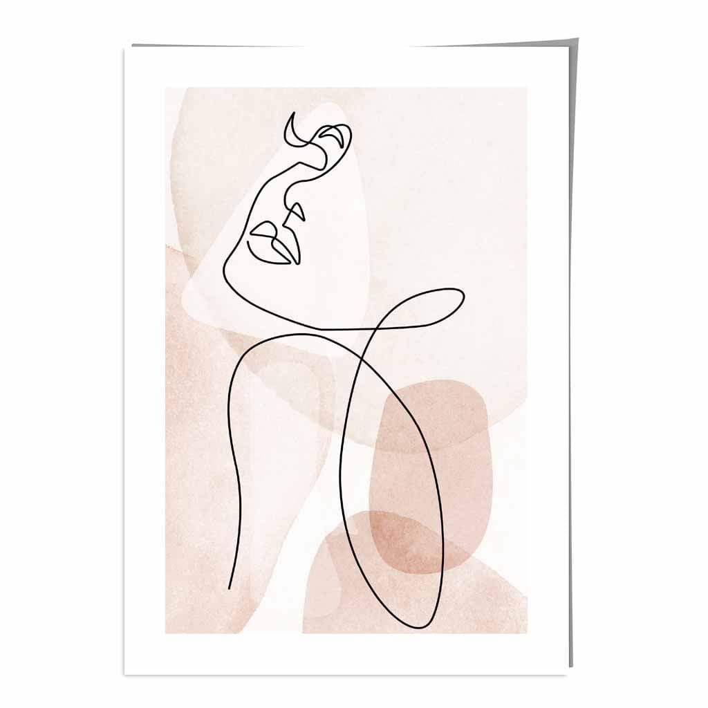 Coral Pink Abstract Line Art Female Face Art Poster No 3