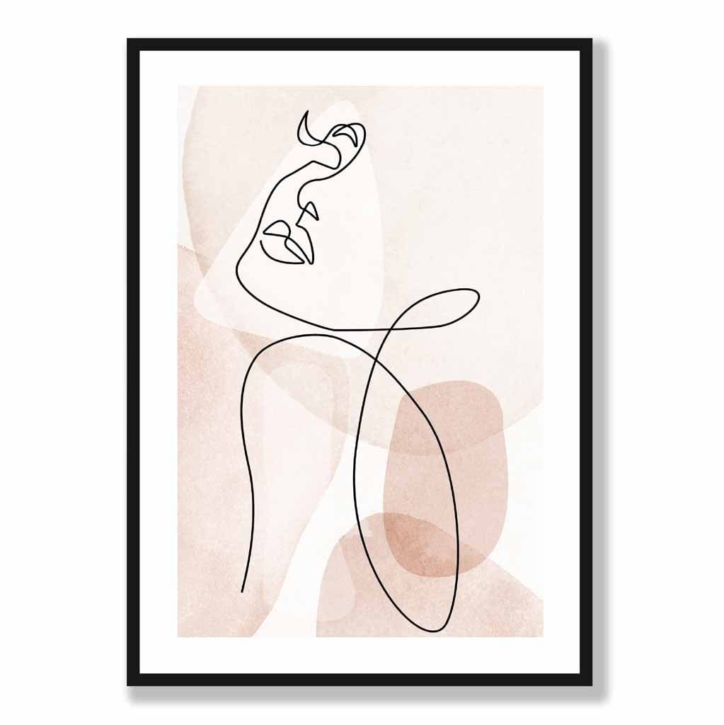 Coral Pink Abstract Line Art Female Face Art Poster No 3