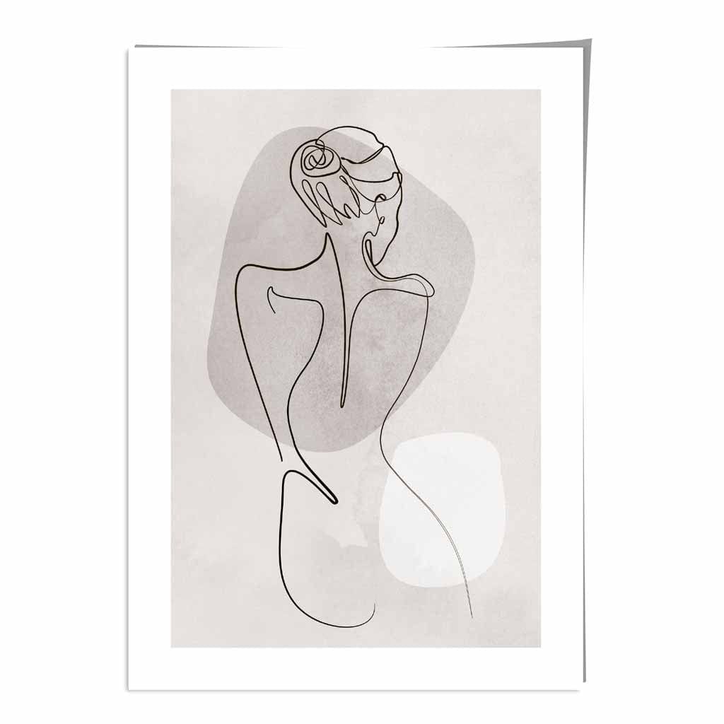 Grey Beige Abstract Line Art Female Fashion Art Poster No 2