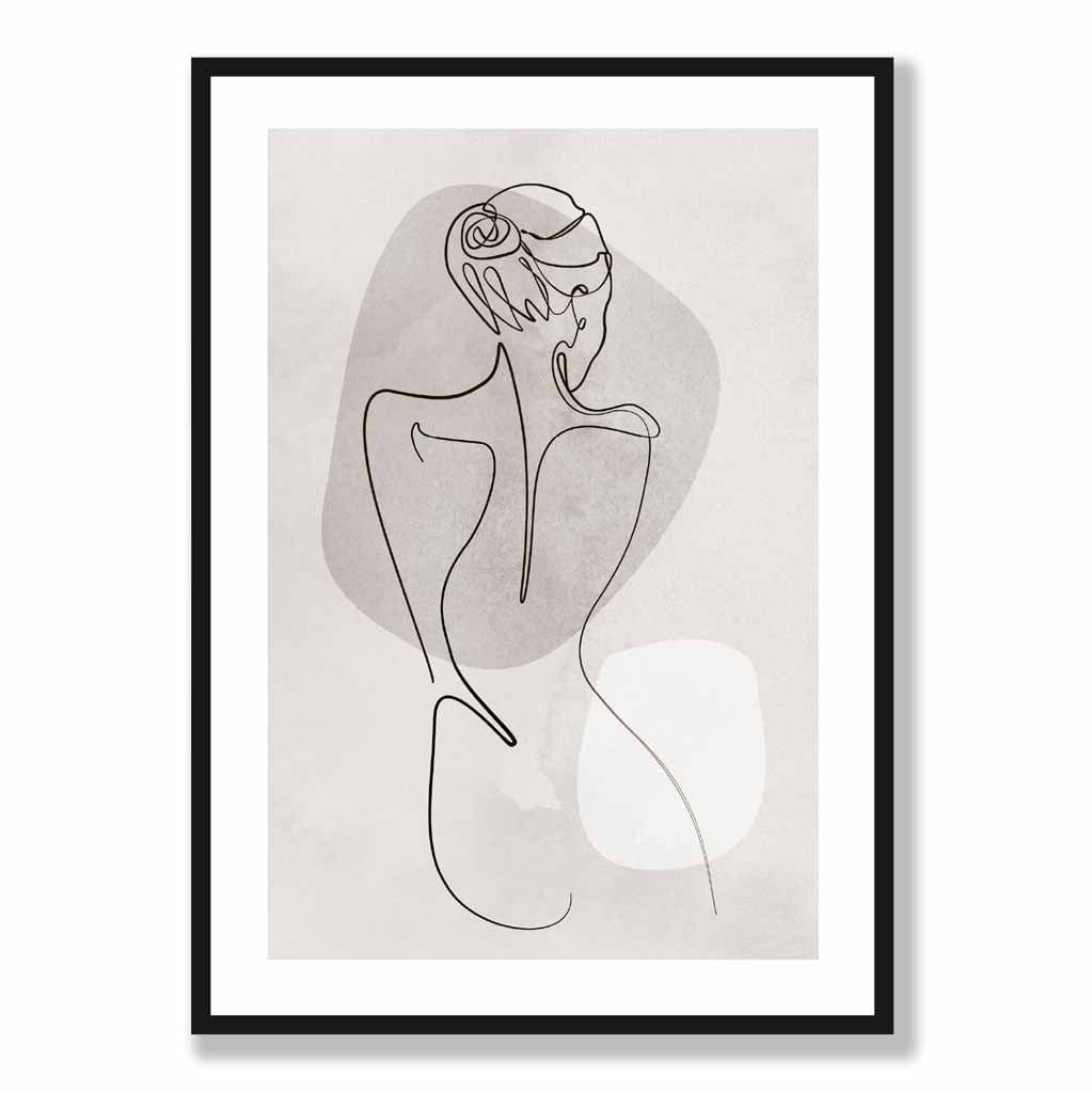 Grey Beige Abstract Line Art Female Fashion Art Poster No 2