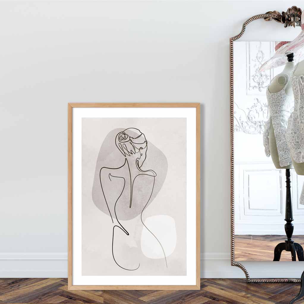 Grey Beige Abstract Line Art Female Fashion Art Poster No 2