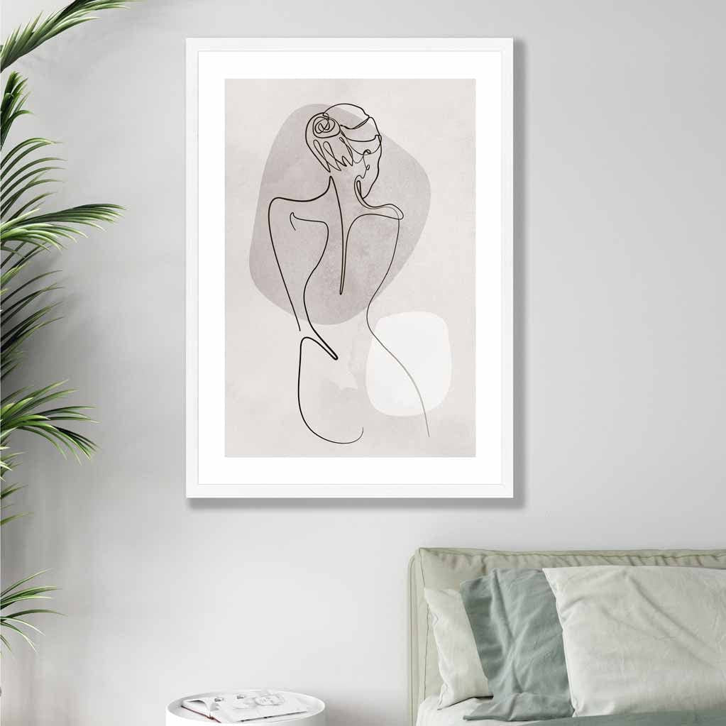 Grey Beige Abstract Line Art Female Fashion Art Poster No 2