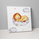 Cute Watercolour Lion on Cloud Nursery Print on Canvas