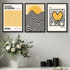Luxury Home Decor featuring a Set of 3 Yayoi Kusama, Keith Haring Yellow Art Prints in Black Frames | Artze UK