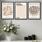Luxury Home Decor with a Set of 3 Picasso,Matisse and Yayoi Kusama Neutral Beige Art Prints in Black Frames | Artze UK