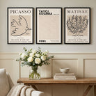 Luxury Living Room featuring a Set of 3 Picasso,Matisse and Yayoi Kusama Neutral Beige Framed Wall Art with Black Wooden Frames