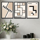 Luxury decor with a Set of 3 Bauhaus Geometric Neutral Beige Art Prints in Black Frames | Artze UK