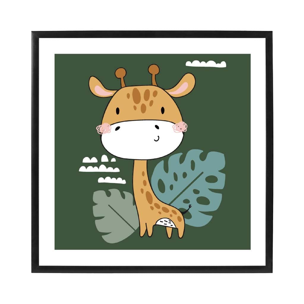 Cute Giraffe Poster on Dark Green Jungle Kids Wall Art