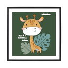 Cute Giraffe Poster on Dark Green Jungle Kids Wall Art