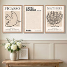 Neutral Room with a Set of 3 Picasso,Matisse and Yayoi Kusama Neutral Beige Art Prints in Oak Frames | Artze UK