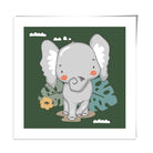 Cute Elephant Poster on Dark Green Jungle Kids Wall Art
