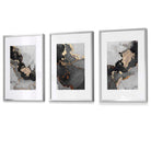 Framed Set of 3 Abstract Art prints of Paintings Black Grey and Gold | Artze Wall Art UK