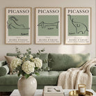 Cosy neutral living room with Picasso Gallery wall in Sage Green with Light Oak Frames
