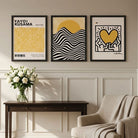 Quiet Luxury showcasing a Set of 3 Yayoi Kusama, Keith Haring Yellow Framed Wall Art with Black Wooden Frames 