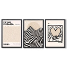 Set of 3 Beige Bauhaus, Yayoi Kusama and Keith Haring Modern Framed Wall Art with Black Wooden Frames