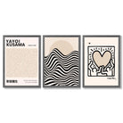 Set of 3 Beige Bauhaus, Yayoi Kusama and Keith Haring Modern Framed Wall Art with Dark Grey Wooden Frames
