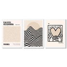 Set of 3 Beige Bauhaus, Yayoi Kusama and Keith Haring Modern Framed Wall Art with White Wooden Frames